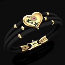 bracelet f - heart copy jewelry leather rubber print 3dprinted jewellery printable design jewel golden fashion printabl printing gold prototyping bracelets 3d print model - Mito3D