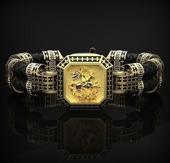 pulsera Jorge victorioso plata oro religión cuero joyería joya esposas 3d print model - Mito3D