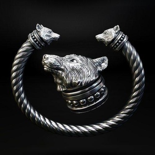 bracelet wolf head pendant - vikings 3dprint wolf fox dog beast creature pendant beads sculptures jewelry medallion bauble vikings symbol fashion wear miniatures bracelets animal head  3d print model - Mito3D