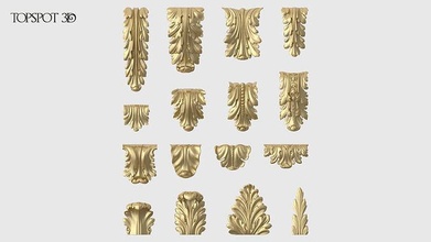 bracket leaves collection carving carved acanthus leaf renaissance baroque onlay interior moulding cnc 3d print classic furniture rococo decoration highpoly art sculptures 3d print model - Mito3D