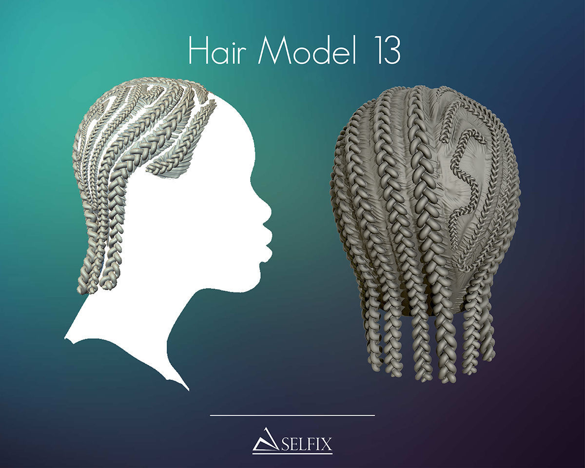 trança penteado 13 cabelo cabeça símbolo retrato masculino fêmea arte esculturas 3D print model - Mito3D