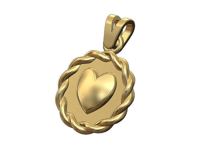 braided heart coin pendant charm love rope wire symbol bail necklace gold silver sterling printable cute fashion jewelry 3d model pendants 3D print model - Mito3D