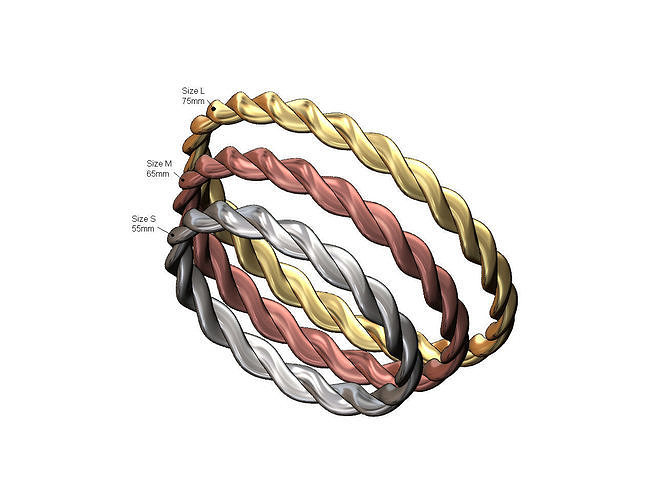 tressé corde bracelet tailles câble tordu or argent sterling bijoux imprimable vintag antique classique Facile torsion 3d modèle minimaliste bracelets 3D print model - Mito3D