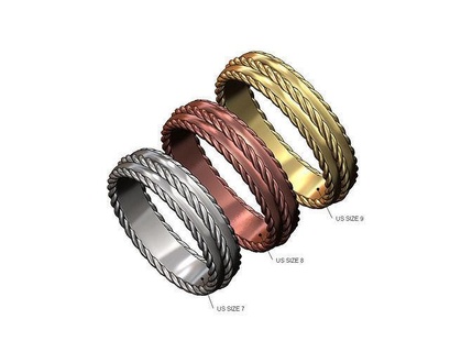 braided rope ornament sides cigar band us size 7 8 9 wire ring jewellery jewelry gold silver printable wide men stacker stackable luxury minimalist statement 3d model rings 3d print model - Mito3D