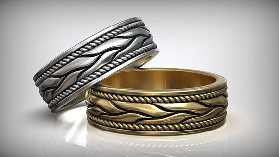 braided wedding band set wheat pattern rings ring rustic gold hand oxidized twisted jewelry making rope cable vintage 3d print model - Mito3D