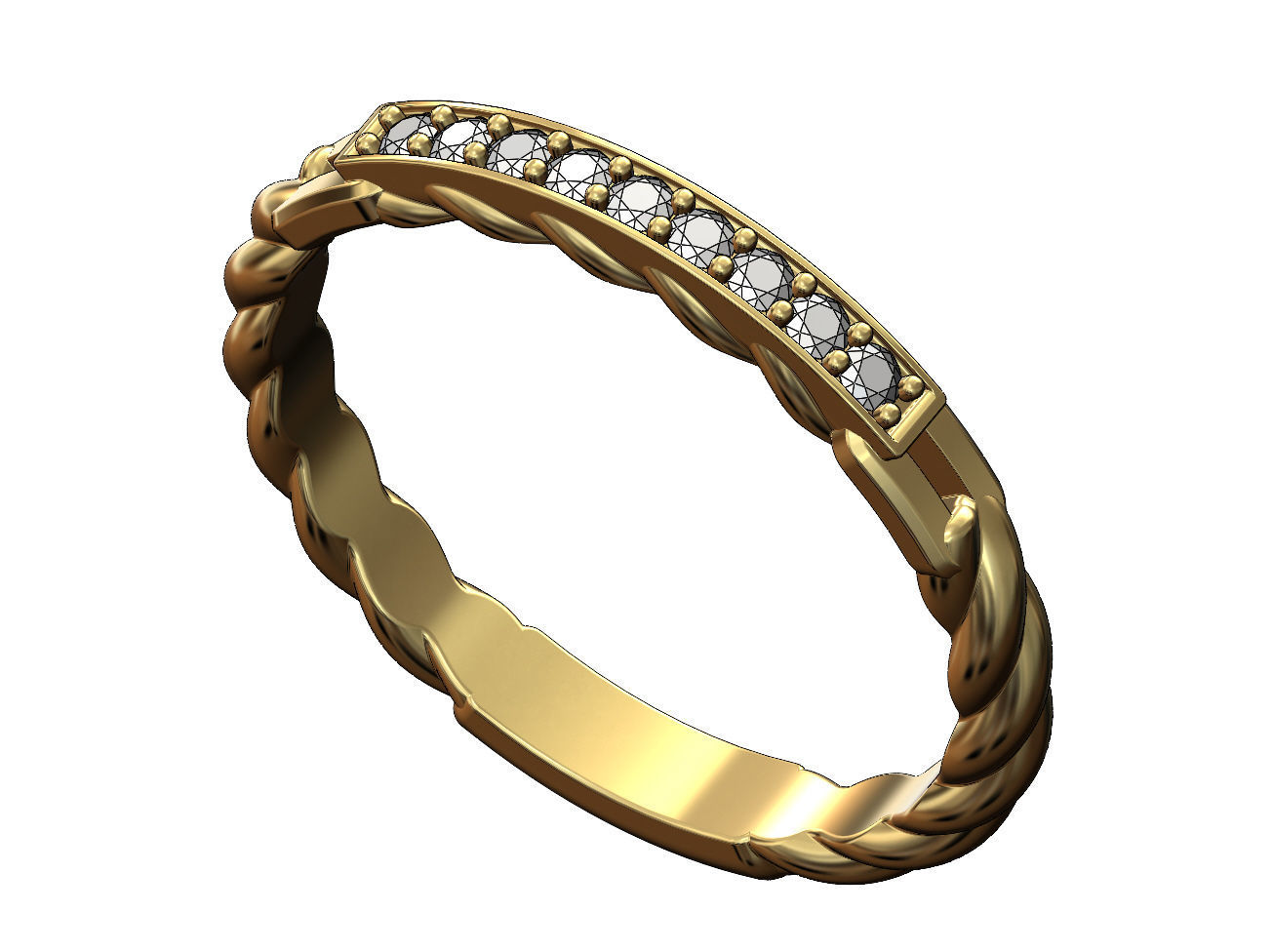 geflochten Draht Diamant Ring Schmuck druckbar Gold Sterling Silber Juwel stapelbar Luxus Engagement Hochzeit Kabel Band Kleidung 3D print model - Mito3D
