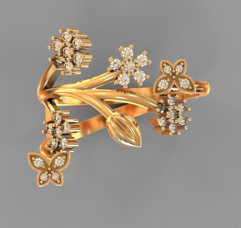 branch jewelry gold luxury elegant design printable diamond ring rings 3D print model - Mito3D