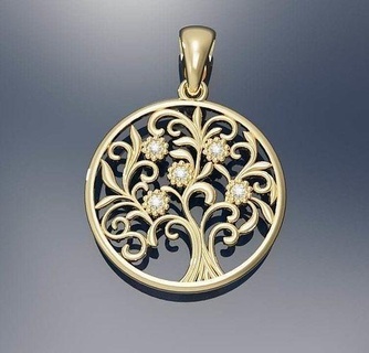 branching tree gemstones jewelry smbol nature gold silver pendant art wood 3d model download gift pendants 3d print model - Mito3D