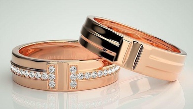 marca Pareja banda anillo 3dm stl Boda compromiso joyería imprimible joya diamante oro anillos novia novio 3d print model - Mito3D