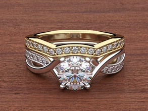 mariée set 1 bijoux or de la mode mariage le platine l'anneau gem d'argent bague en diamant brillant prototypage imprimable les anneaux 3d print model - Mito3D