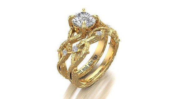 Braut einstellen Baum Textur Ring Ohrring Armband Halskette Anhänger Schmuck Gold Silber druckbar Diamant Engagement Hochzeit Sterling Juwel Saphir Ringe 3d print model - Mito3D