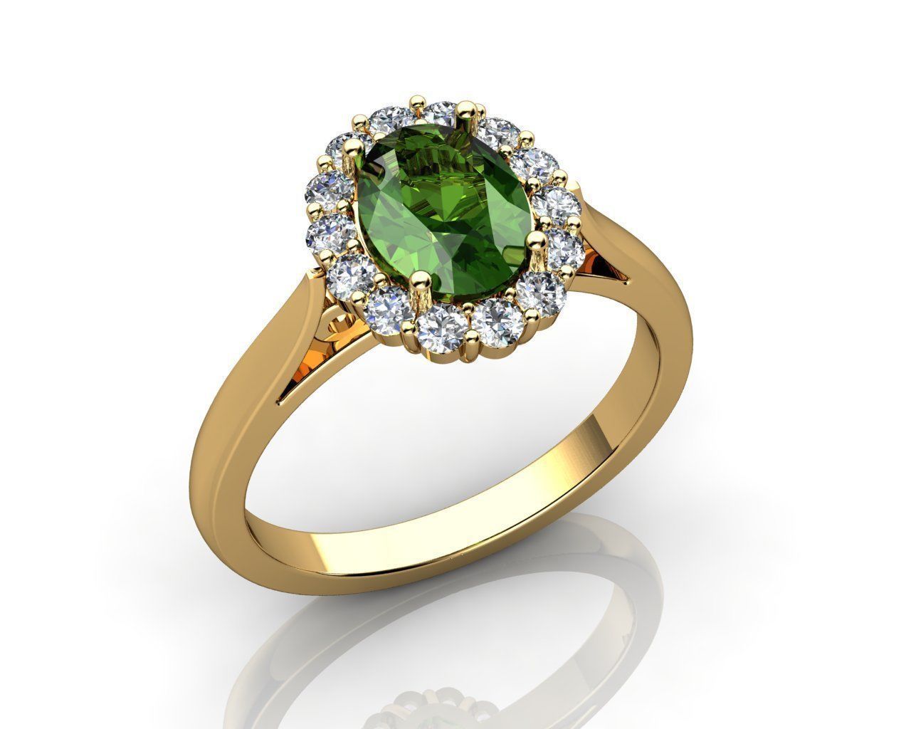 brilliant diamond green tourmaline ring 18k jewelry wedding engagement gemstone sapphire amethyst garnet ruby emerald topaz rings 3D print model - Mito3D