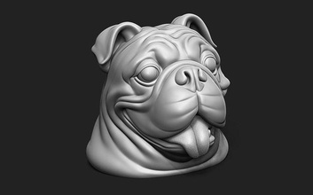 britisch bulldogge kopf hund stier mops niedlich zunge glücklich aufgeregt skulptur statue kunst hündchen haustier schön druckbar 3d skulpturen 3d print model - Mito3D