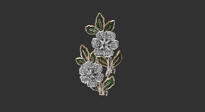 broch fleur broche diamants feuilles bijoux or diamant imprimable broches 3d print model - Mito3D
