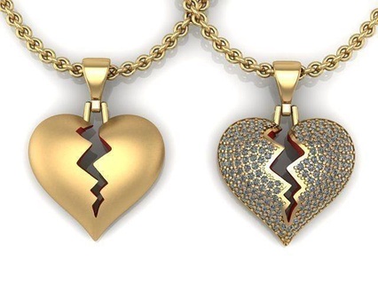 broken heart gold pendant love chain jewelry sterling printable silver engagement necklace women pendat diamond shayeste design cad hiphop fashion beauty gang pendants 3d print model - Mito3D
