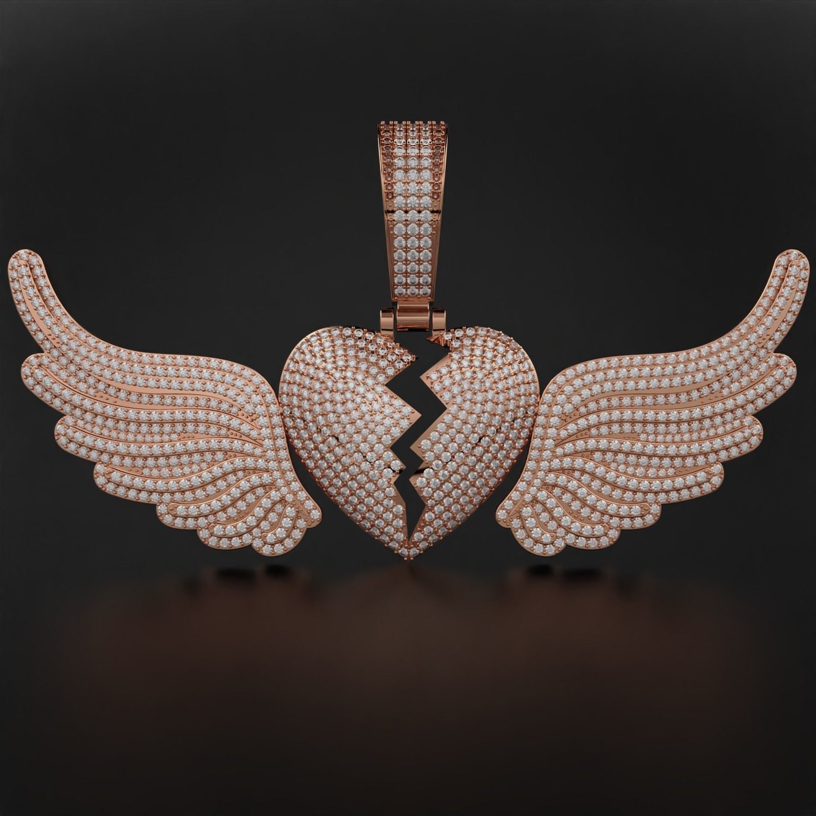 cassé cœur ailes pendentif l'amour bijoux or diamant argent coeur brisé gemme sterling pendentifs 3D print model - Mito3D