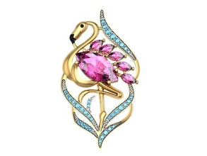 flamingo broş takı 3djewelry güzel parlak cad döküm elmas zarif moda gem altın jewelryprint jewelrywax kolye değerli printversion Gümüş düğün 3d print model - Mito3D