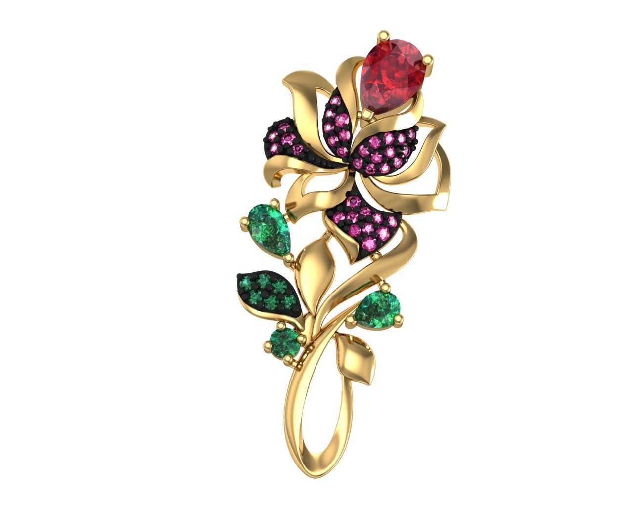 broş çiçek takı 3djewelry güzel parlak cad döküm elmas zarif moda gem altın jewelryprint jewelrywax kolye değerli printversion Gümüş düğün 3D print model - Mito3D