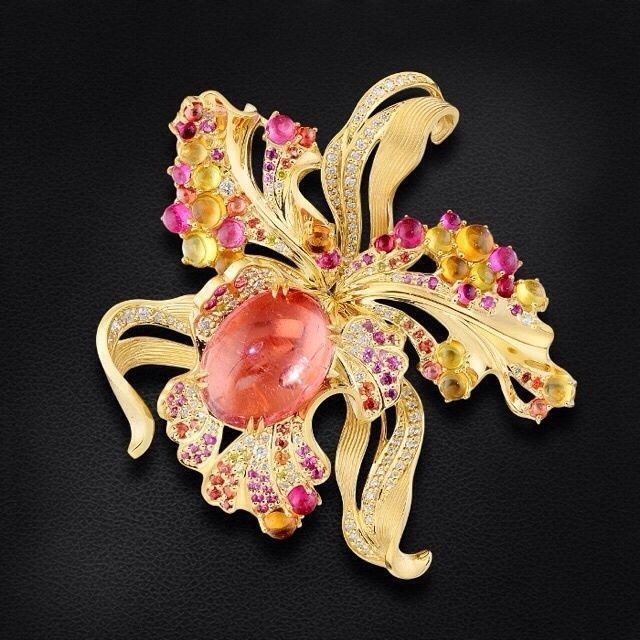 brooch flower gold opal design jewelry luxury art platinum pendant brilliant printable fashion beauty accessory printer 3d 3djewelry jewellery brooches 3D print model - Mito3D