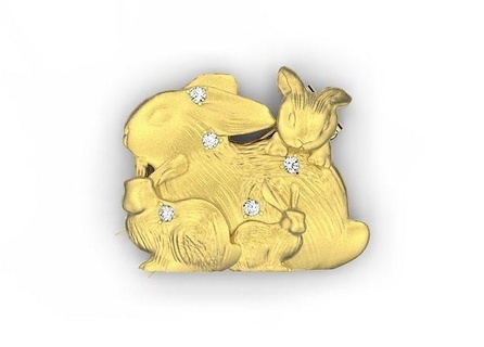 broche coelhos Coelho responder ouro animal prata jóia 3d modelo Comprar amar presente velho arte joalheria broches 3d print model - Mito3D