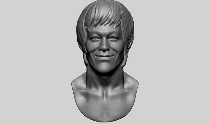 bruce lee bust characters character celebrity human man head male superficial anatomy face zbrush 3dprint printable statue figure portrait people art sculptures 3D print model - Mito3D
