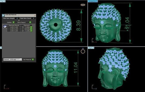 buddha fascino diamante testa progettare gioielleria oro 3d print model - Mito3D