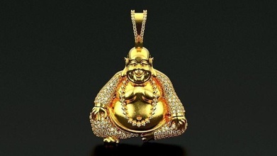 buddha diamond luck laughing pendant hotei budai buddhism china religion coin god happiness shinto asian miniatures buddhist lucky art sculptures jewelry pendants 3d print model - Mito3D