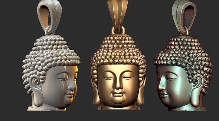 buddha face pendant ready 3d print gold jewel jewellery jewels ancient printable silver jewelry figure gautam budha buddhism religious statue sculpture jewish jesus pendants 3d print model - Mito3D