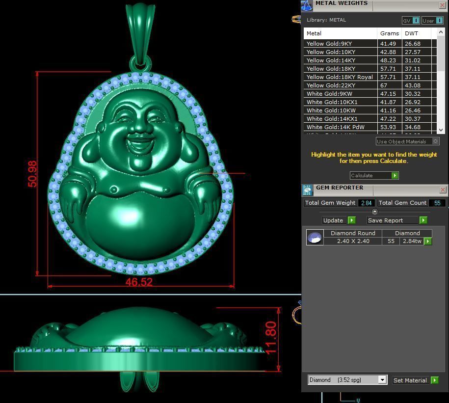 buddha pendant jewelry charm gold budda cad rhino matrix zbrush print pendants 3D print model - Mito3D
