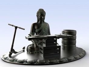 Bouddha pop art drôle cadeau Art moderne figure figurines statue 3dprint scooter 3d print model - Mito3D