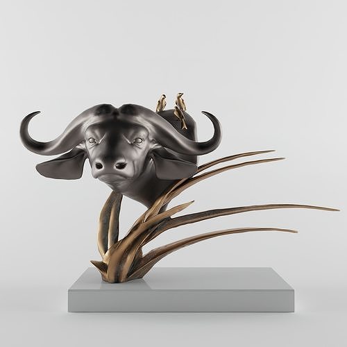 buffalo bronze sculpture of head art illustration animal statue nature figure decor printable 3dprint print cnc lowpoly zoo bison toro cow wild award sculptures 3D print model - Mito3D