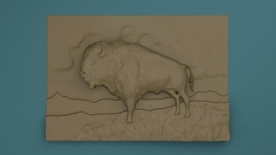 búfalo llanuras mamífero Arte ilustración retro Estados Unidos occidental bisonte vaca toro Wyoming nativo fauna silvestre artcam carveco alivio madera cnc enrutador tallado esculturas 3d print model - Mito3D