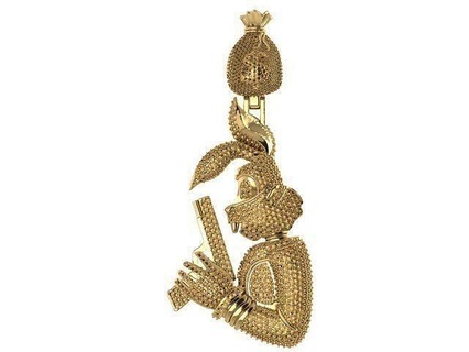 bugs bunny money bag pendant gold full iced animal jewelry printable diamonds looney tunes custom luxury diamond rings ring jewellery jewel pendants 3d print model - Mito3D