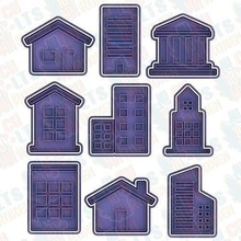 buildings cookie cutter set 9 stamp cookies cook kitchen cutters dining house 3d print model - Mito3D