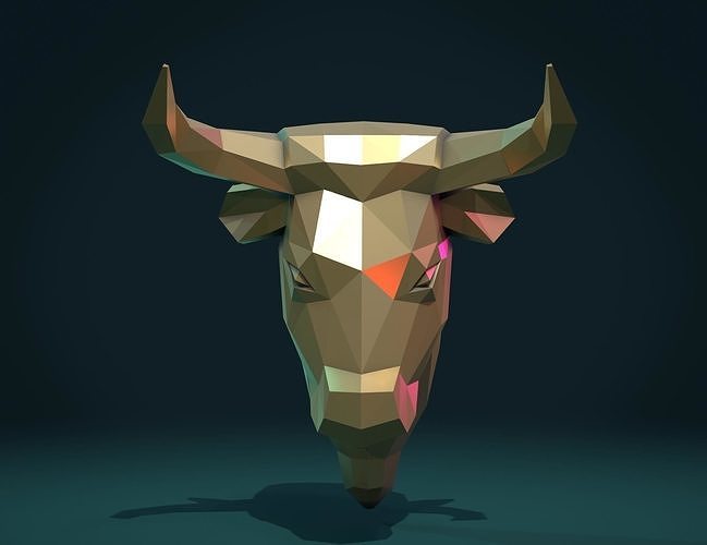 bull head low poly mounted bust animal statue sculpture cow mammal mammalian abstract calf lowpoly polygonal art sculptures 3D print model - Mito3D