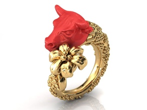 Stier Ring Gold Schmuck Silber druckbar Juwel Sterling Mode Schönheit Koralle Onyx cad Kleidung Tier Leistung Natur Ringe 3d print model - Mito3D