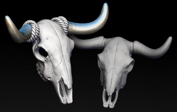 bull skull separate horns sculpture bone art statue teeth anatomy cow horn animal head jewelry pendant ring wildwest country western texas gold pendants 3d print model - Mito3D