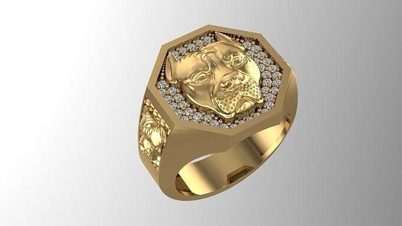 bulldog squillare cane oro argento gioielleria design muffa organico animali animale anelli 3d print model - Mito3D