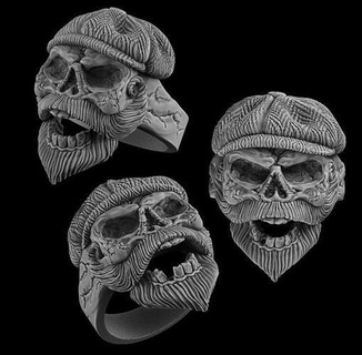 brute crâne bague anneaux crânes imprimable argent bijoux bijou sterling tête têtes horreur 3d print model - Mito3D