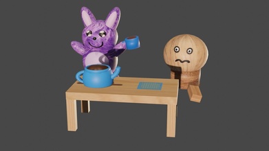 Hase Holz Marionette Tee Party Tier niedlich Pelz Getränk Lebensmittel Spiele Spielzeuge 3d print model - Mito3D