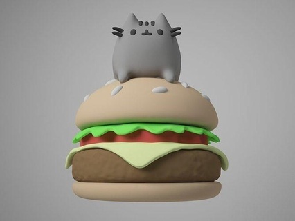 Burger minou aliments délicieux chat Pusheen cloakfiend art sculptures 3d print model - Mito3D