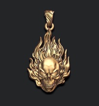 burning skull pendant jewellery sculpt jewel gold printable necklace jewelry biker bone man men skul scul ringskull sculpture women zbrush ghost pendants 3d print model - Mito3D
