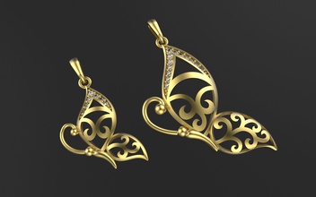 buterfly pendentifs 2 taille bijoux rzrady pendentif dimond 3d print model - Mito3D