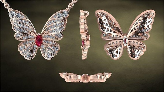 farfalla squillare gioiello Fidanzamento gioielleria stampabile oro ala decorazione ciondoli 3d print model - Mito3D