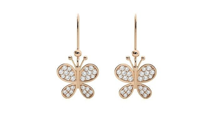 papillon diamant laissez tomber boucles d'oreilles 3dm stl rend détails bijoux luxe cerceaux huggies platine bijou mariage or précieux longue pendre nature 3D print model - Mito3D