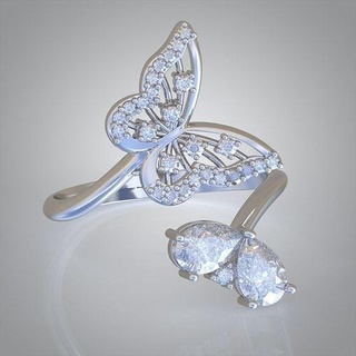 Schmetterling Diamant Ring 0361 3d druckbar Modell 15 Schmuck Juwel Anhänger Luxus Ringe Ohrring Ohrringe Armband Halskette Hochzeit Gold Platin Silber Armreifen 3d print model - Mito3D