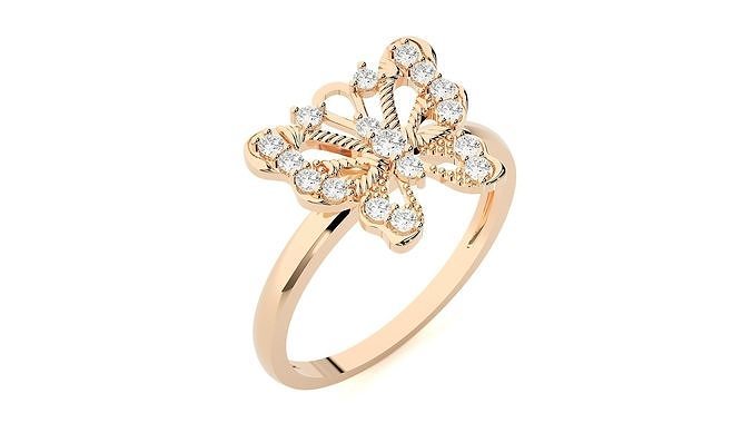borboleta diamante anel 3dm stl renderiza detalhes argolas Casamento noivado platina animal ouro joalheria esterlina Alto jóias imprimível jóia prata 3D print model - Mito3D