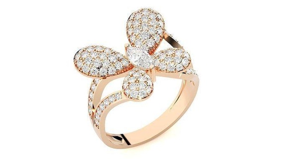 Schmetterling Diamant Ring 3dm stl rendert Einzelheiten Ringe Hochzeit Engagement Platin Tier Gold Schmuck Sterling druckbar Juwel Silber 3d print model - Mito3D