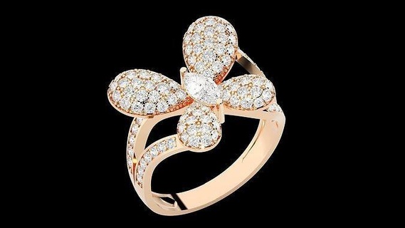 Schmetterling Diamant Ring 3dm stl rendert Einzelheiten Ringe Hochzeit Engagement Schmuck druckbar Juwel Silber Platin Tier Gold Sterling 3d print model - Mito3D