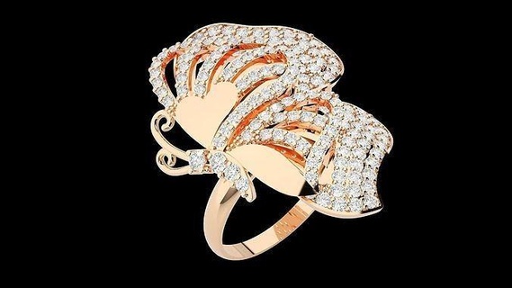 mariposa diamante anillo 3dm stl renders detalles anillos Boda compromiso joyería imprimible joya plata alto platino oro libra esterlina 3d print model - Mito3D